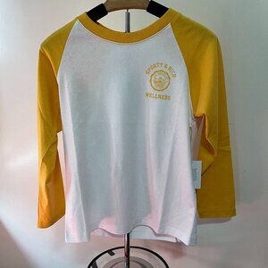 Sporty and Rich Raglan Long Sleeve Emblem Baseball T-shirt, Small, NWT